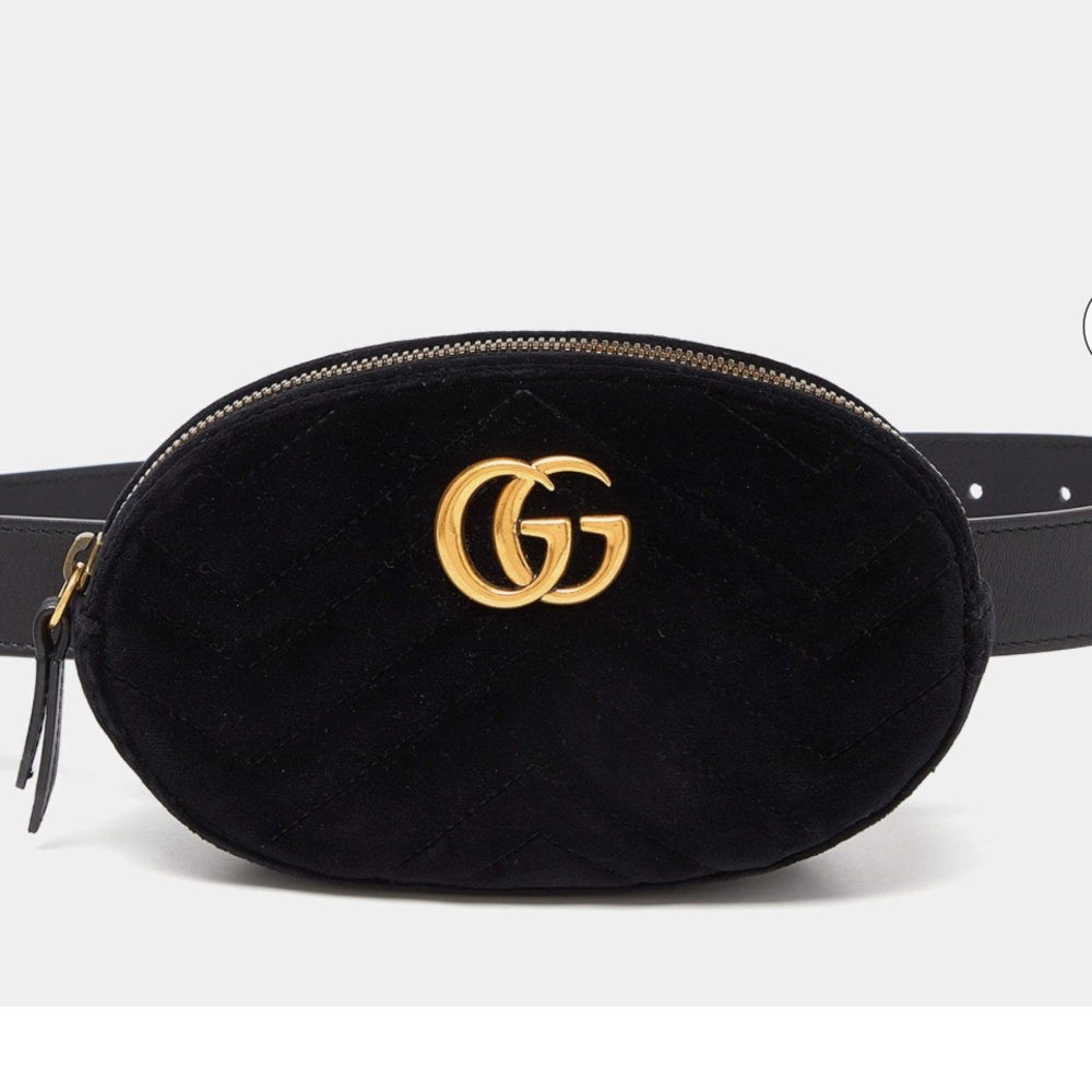 Authentic GUCCI Black Matelasse Velvet and Leather Mini Belt Bag